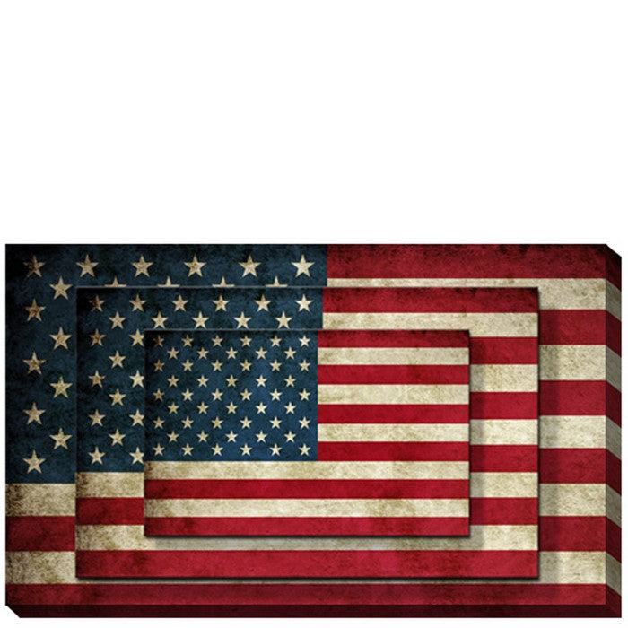 Rectangle 3 Tier Stacked Wall Art with US Flag Print, Set of 2, Multicolor