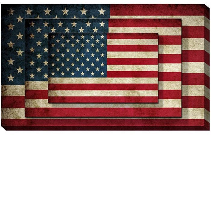 Rectangle 3 Tier Stacked Wall Art with US Flag Print, Set of 4, Multicolor