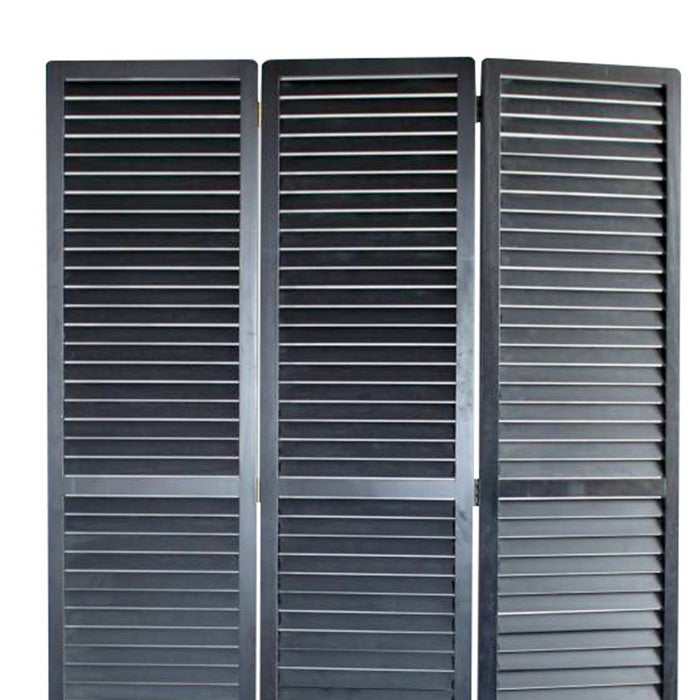 Transitional Wooden Screen with 3 Panels and Shutter Design, Black