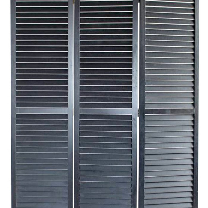 Transitional Wooden Screen with 3 Panels and Shutter Design, Black