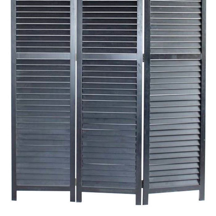 Transitional Wooden Screen with 3 Panels and Shutter Design, Black