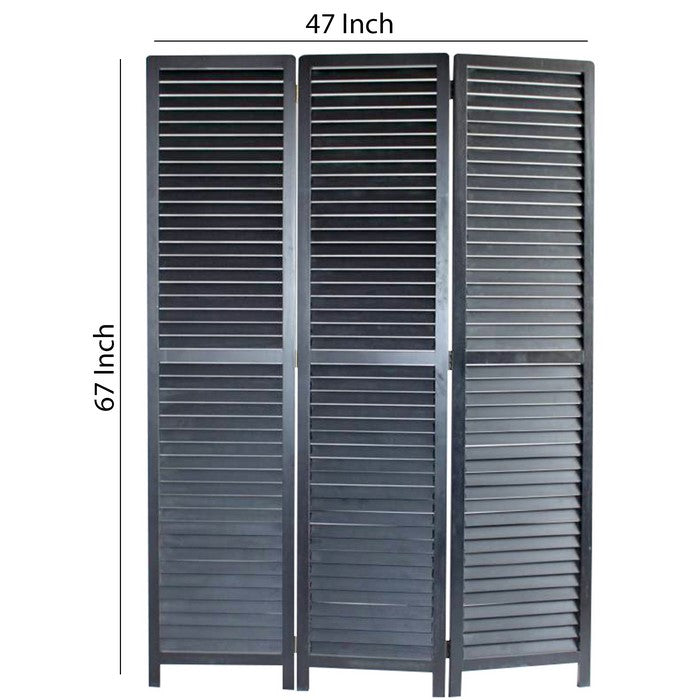 Transitional Wooden Screen with 3 Panels and Shutter Design, Black