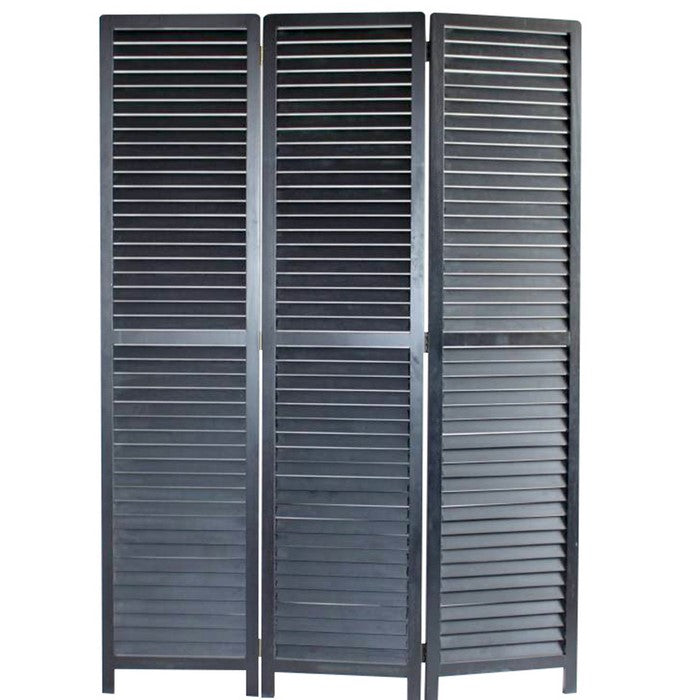Transitional Wooden Screen with 3 Panels and Shutter Design, Black