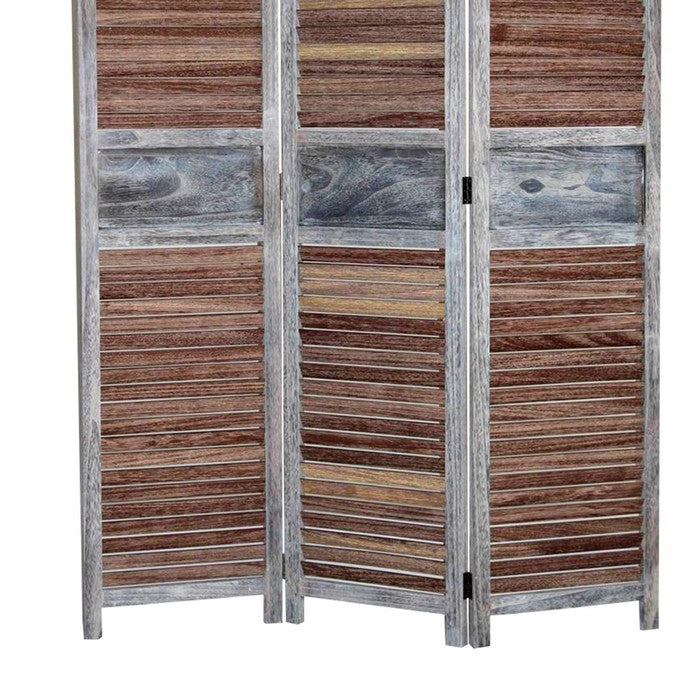 Traditional Wooden Screen with 3 Panels and Shutter Panels, Brown & Gray