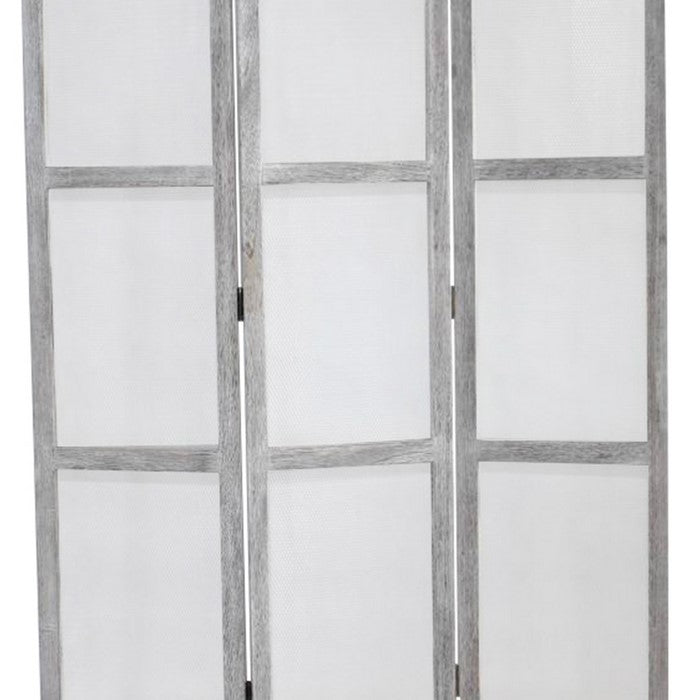 Transitional 3 Panel Screen with Wooden Frame & Fabric Panels, Gray