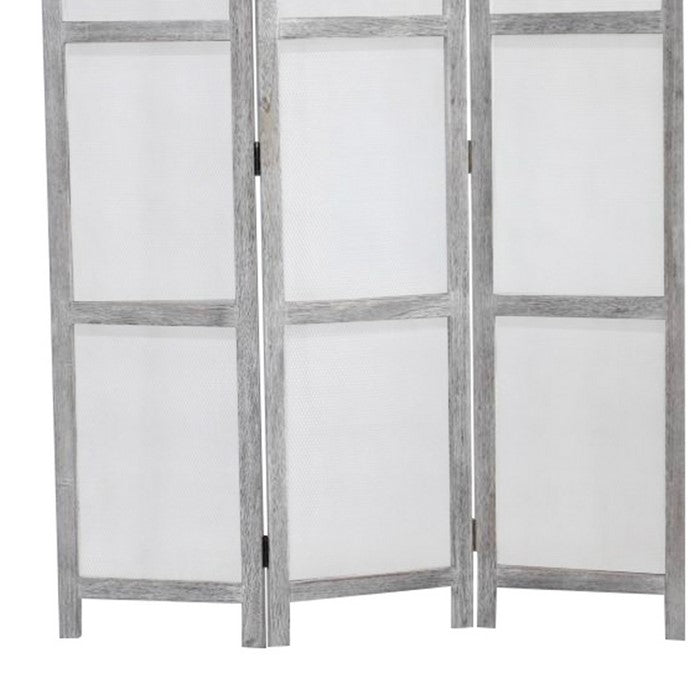 Transitional 3 Panel Screen with Wooden Frame & Fabric Panels, Gray