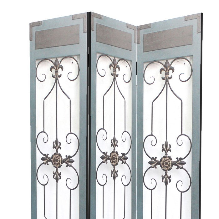Transitional 3 Panel Screen with Iron Motif Panels, Gray