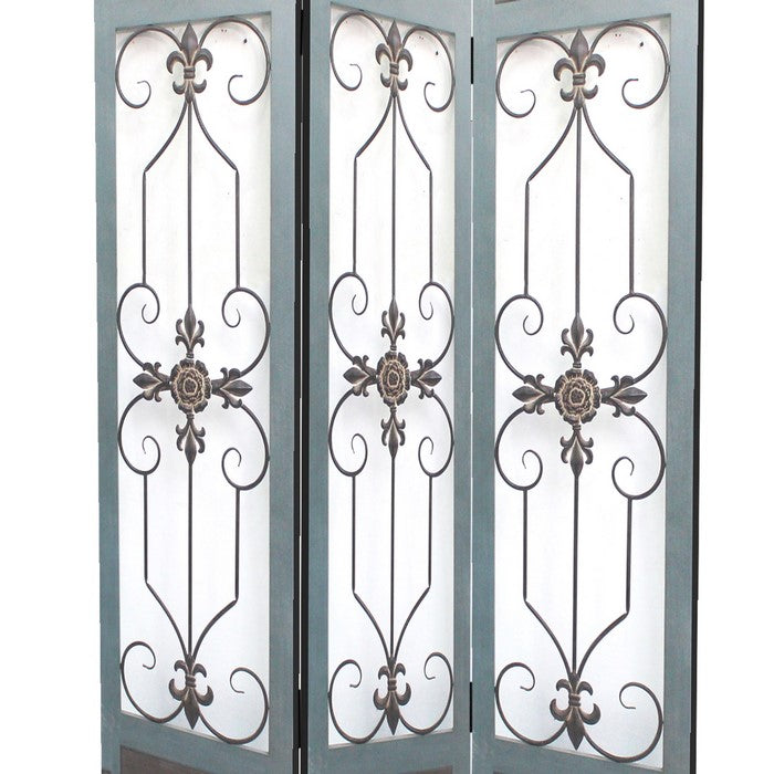 Transitional 3 Panel Screen with Iron Motif Panels, Gray