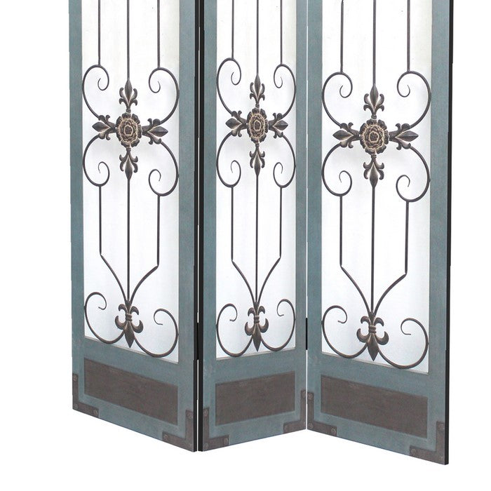Transitional 3 Panel Screen with Iron Motif Panels, Gray