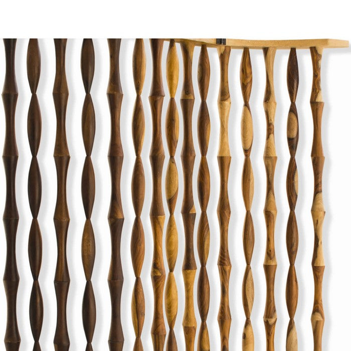Contemporary 3 Panel Wooden Screen with Arched Pillar Design, Brown