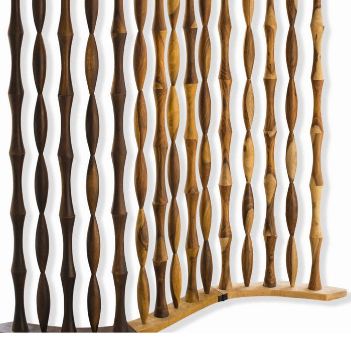 Contemporary 3 Panel Wooden Screen with Arched Pillar Design, Brown