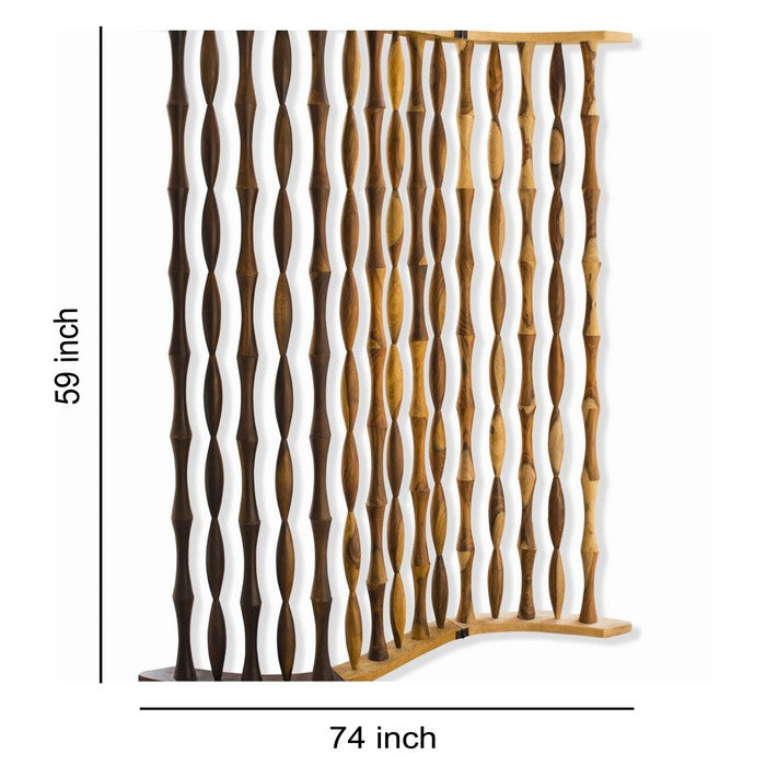 Contemporary 3 Panel Wooden Screen with Arched Pillar Design, Brown