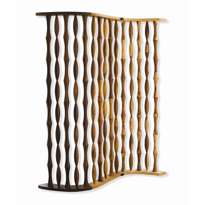 Contemporary 3 Panel Wooden Screen with Arched Pillar Design, Brown