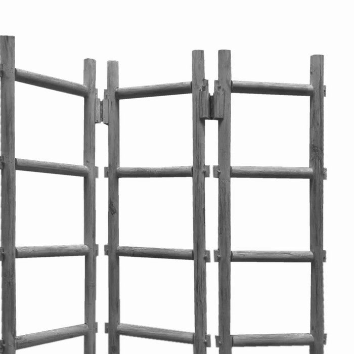 Contemporary 3 Panel Wooden Screen with Ladder Design, Gray