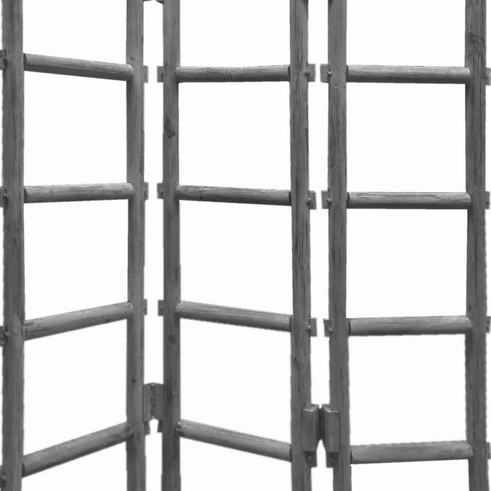 Contemporary 3 Panel Wooden Screen with Ladder Design, Gray