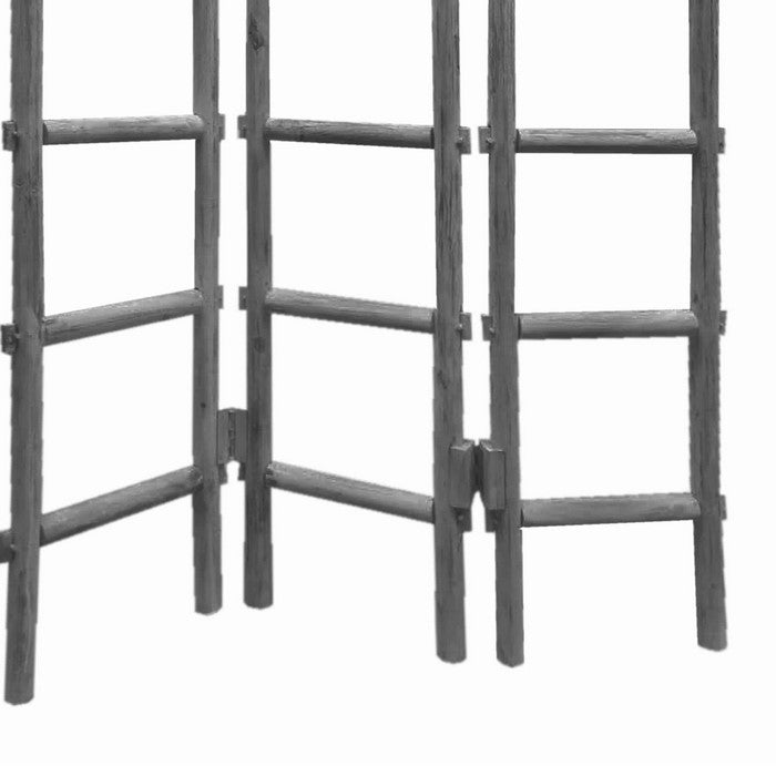 Contemporary 3 Panel Wooden Screen with Ladder Design, Gray