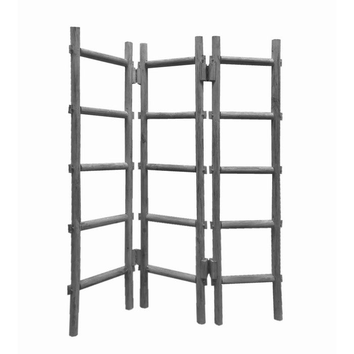 Contemporary 3 Panel Wooden Screen with Ladder Design, Gray