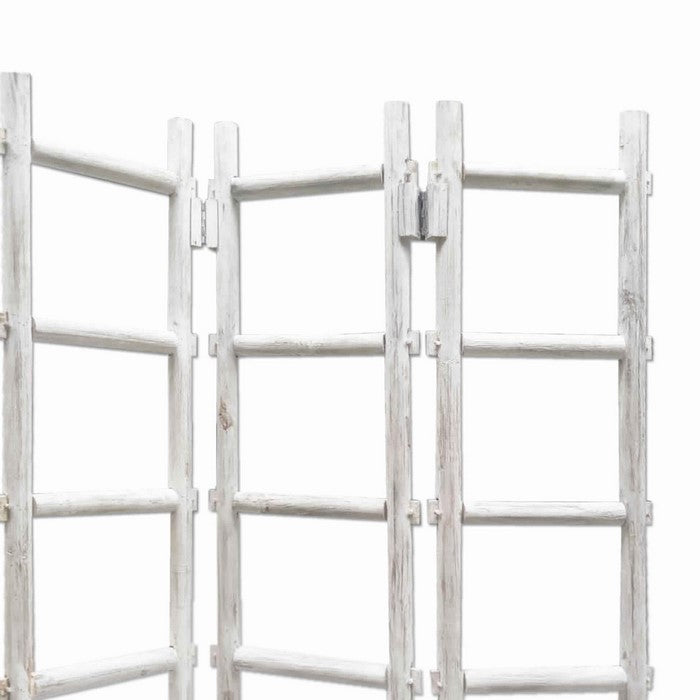 Contemporary 3 Panel Wooden Screen with Ladder Design, White
