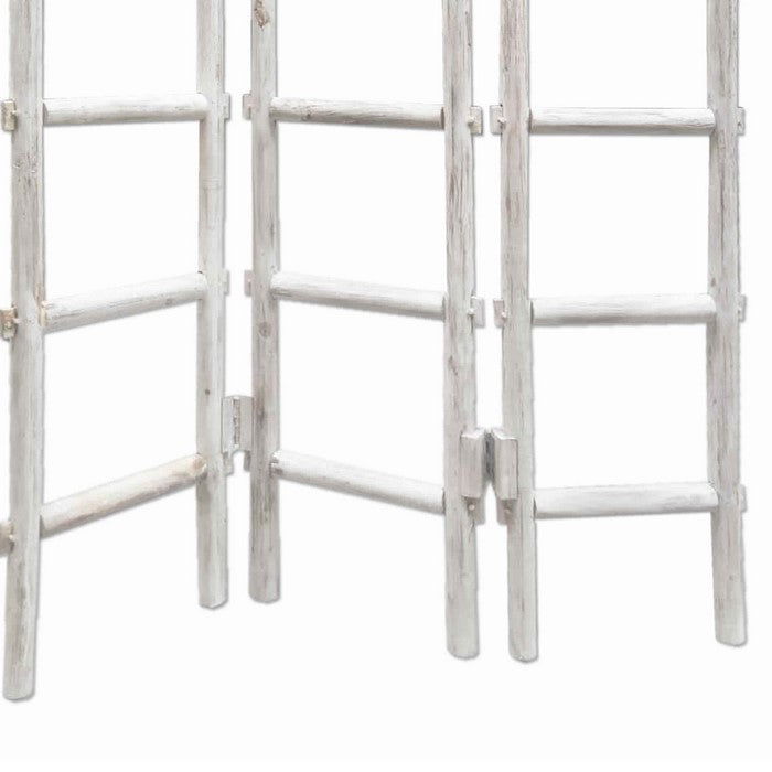 Contemporary 3 Panel Wooden Screen with Ladder Design, White