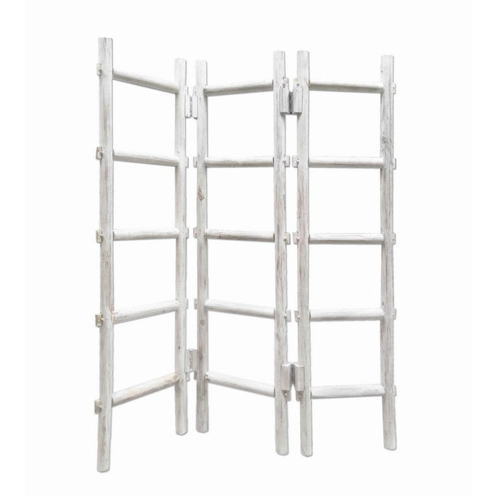 Contemporary 3 Panel Wooden Screen with Ladder Design, White