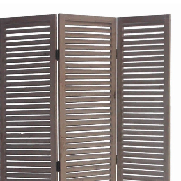Minimal Wooden Screen with 3 Panels and Shutter Design, Brown