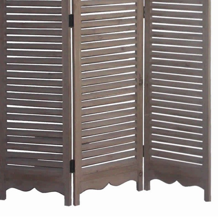 Minimal Wooden Screen with 3 Panels and Shutter Design, Brown