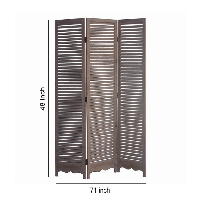 Minimal Wooden Screen with 3 Panels and Shutter Design, Brown