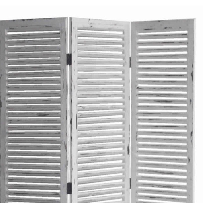 Minimal Wooden Screen with 3 Panels and Shutter Design, White
