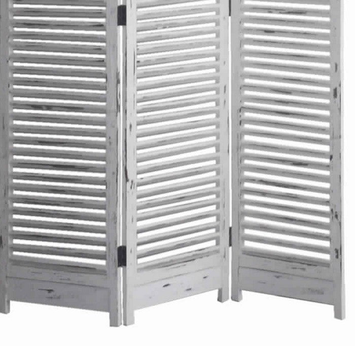 Minimal Wooden Screen with 3 Panels and Shutter Design, White
