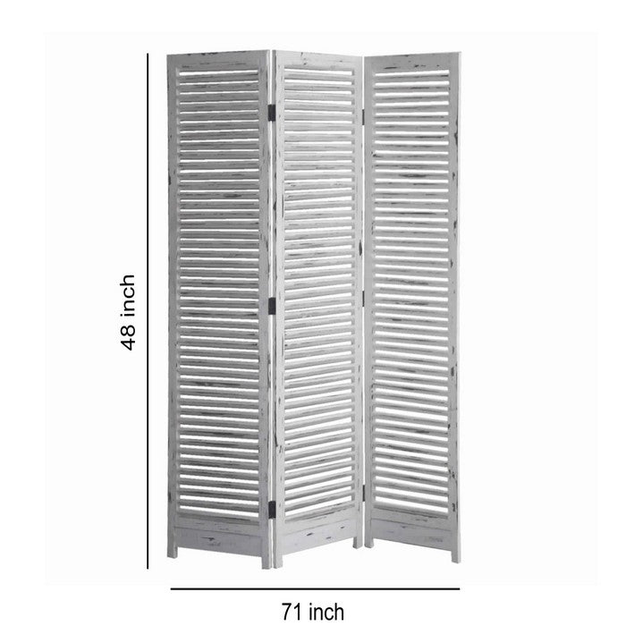 Minimal Wooden Screen with 3 Panels and Shutter Design, White
