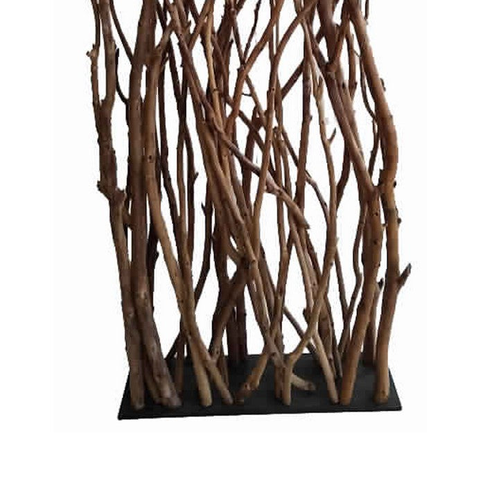 Contemporary Single Panel Wooden Screen with Art Branch Design, Brown