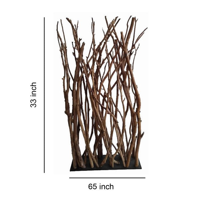 Contemporary Single Panel Wooden Screen with Art Branch Design, Brown