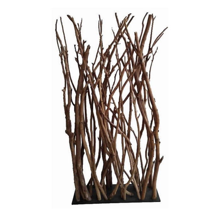 Contemporary Single Panel Wooden Screen with Art Branch Design, Brown