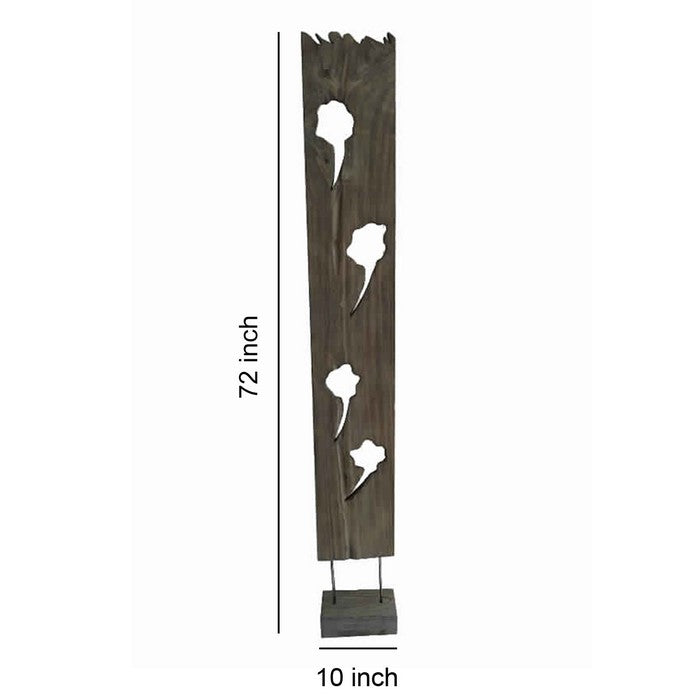 Contemporary Standalone Wooden Art Sculpture with Flat Log Design, Brown