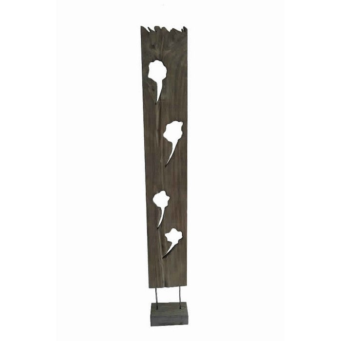 Contemporary Standalone Wooden Art Sculpture with Flat Log Design, Brown