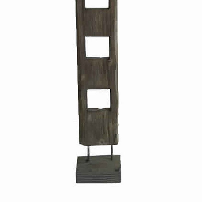 Contemporary Flat Log Art Sculpture with Square Cut Design, Brown