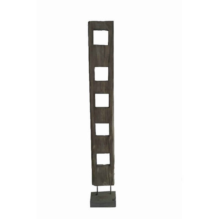 Contemporary Flat Log Art Sculpture with Square Cut Design, Brown