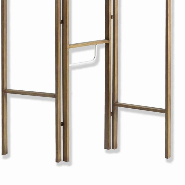 Modern Style 3 Panel Metal Screen with Hooks and Rod Hangings, Brown