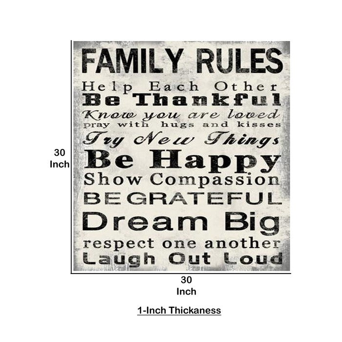 High Quality Canvas Print with Family Rules Quotes, Black & White