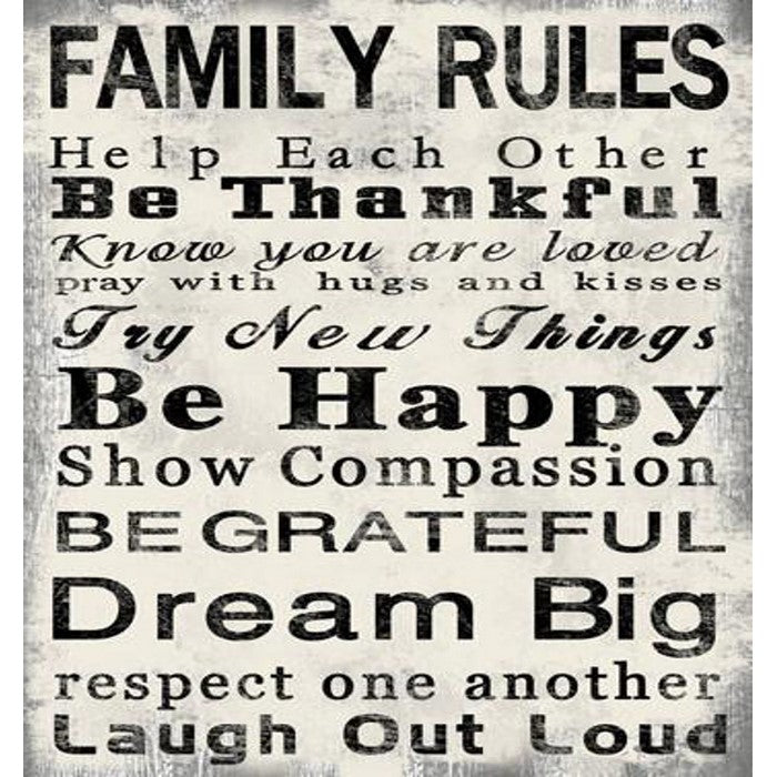 High Quality Canvas Print with Family Rules Quotes, Black & White