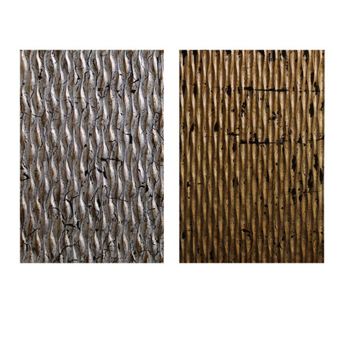 Modern Style Wooden Wall Decor with Wave Pattern, Multicolor, Set of 4