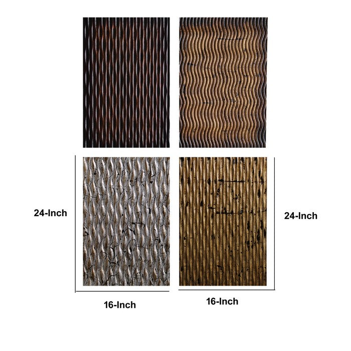 Modern Style Wooden Wall Decor with Wave Pattern, Multicolor, Set of 4