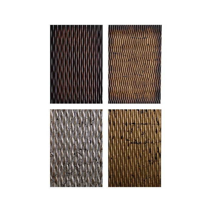 Modern Style Wooden Wall Decor with Wave Pattern, Multicolor, Set of 4