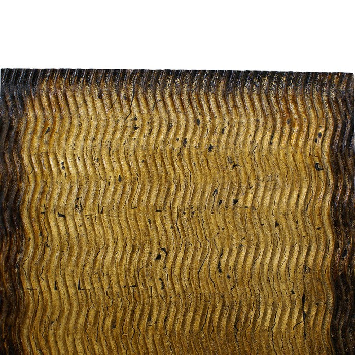 Modern Style Wood Wall Decor with Patterned Carving, Small, Gold & Brown
