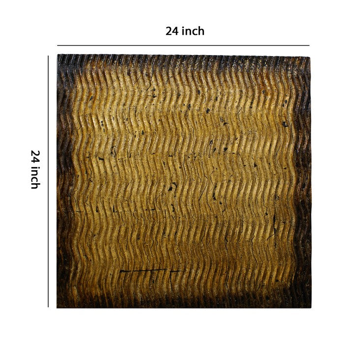 Modern Style Wood Wall Decor with Patterned Carving, Small, Gold & Brown