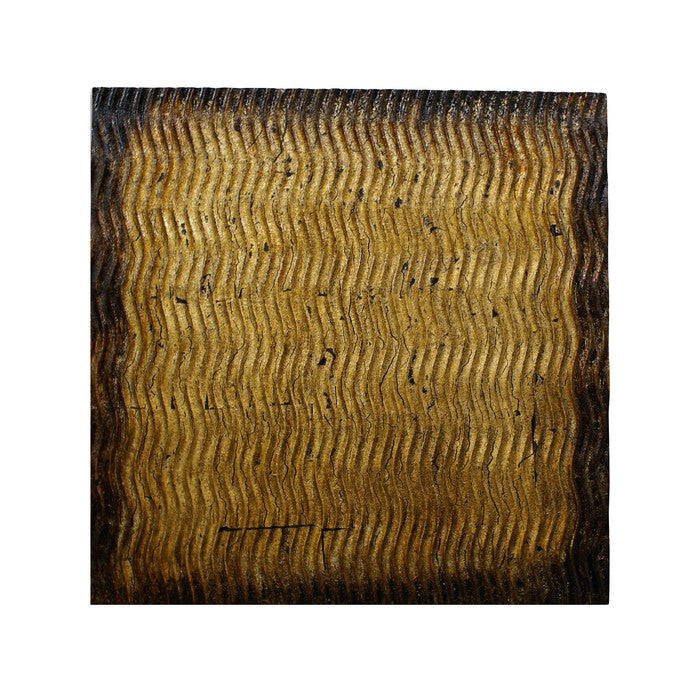 Modern Style Wood Wall Decor with Patterned Carving, Small, Gold & Brown