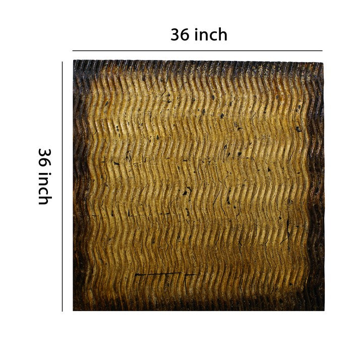 Modern Style Wood Wall Decor with Patterned Carving, Large, Gold & Brown