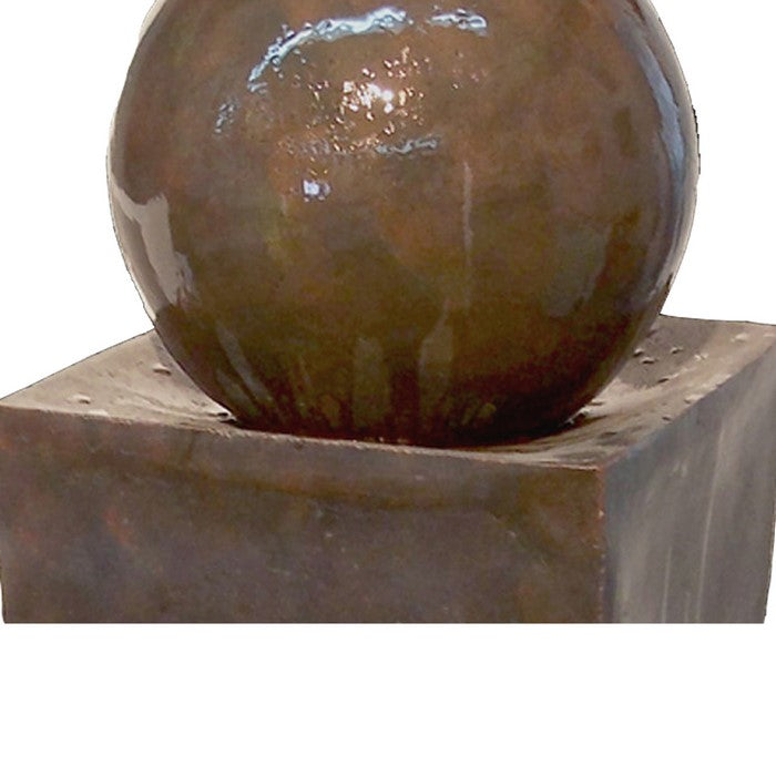 Miniature Ball Top Fountain with Square Base Planter, Brown