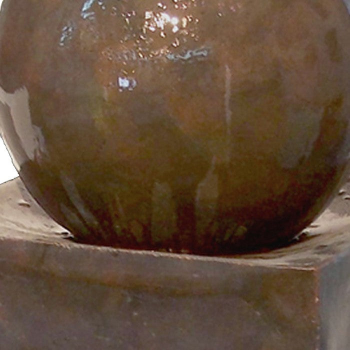 Miniature Ball Top Fountain with Square Base Planter, Brown