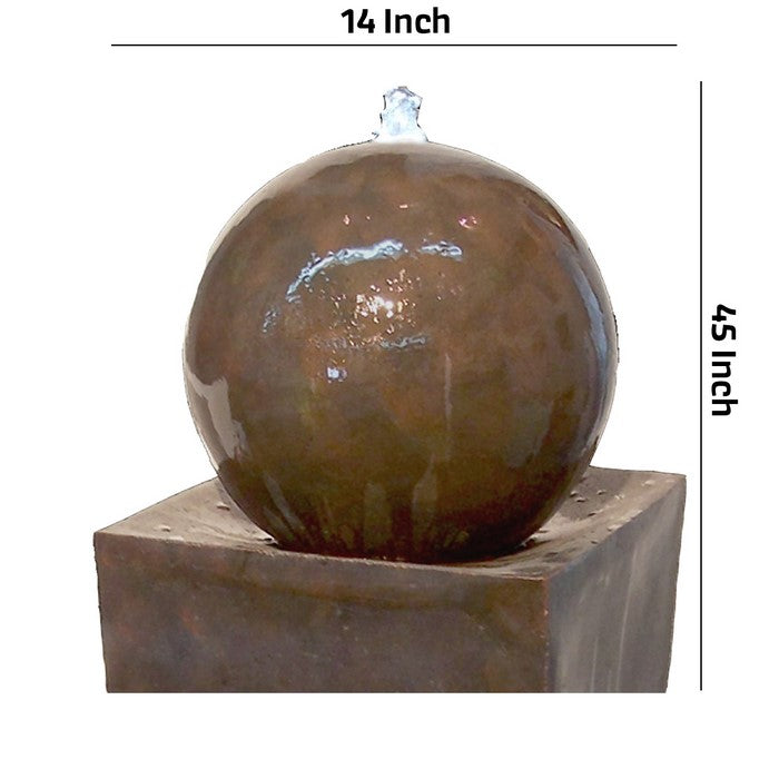 Miniature Ball Top Fountain with Square Base Planter, Brown